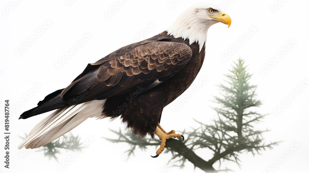 Obraz premium Double Exposure, White Background, Bald Eagle illustration ~ Created using Generative AI