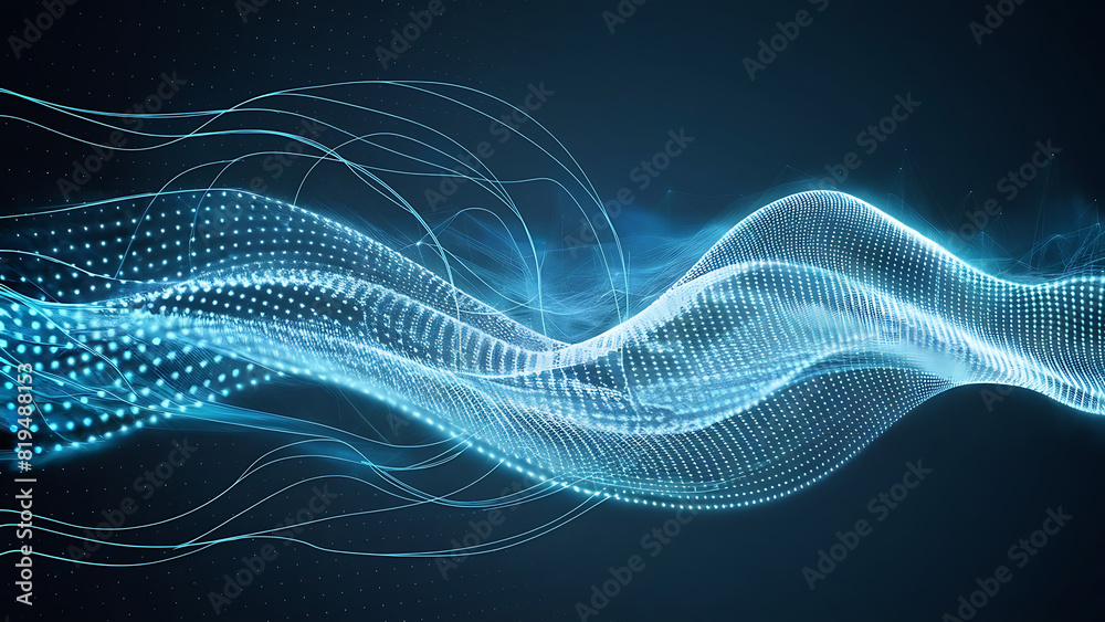 Structured database. Abstract digital wave particle. Digital music background. Sound vibrations. Futuristic dotted wave. Big data analytics. 3D illustration of nano particles in cyberspace