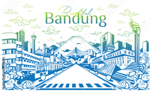 Fotografie Bandung City Indonesia Background Vector Illustration
