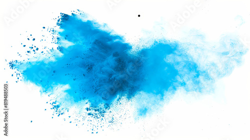 Blue powder splash, isolated on white background, flat lay