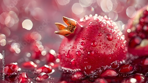 Ripe Ruby Red Pomegranate Arils Suspended in Shimmering Crimson Liquid photo