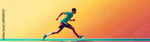 Running athlete flat design front view sport theme cartoon drawing vivid Complementary Color Scheme