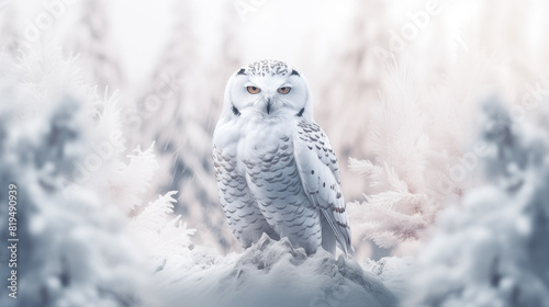 Double Exposure, White Background, Snowy Owl illustration ~ Created using Generative AI photo