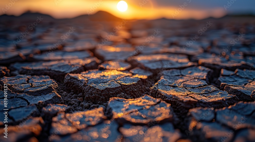 A cracked and parched earth, representing the impact of drought and ...