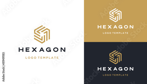 Rotating Initial Letter L with Golden Hexagon Shape Geometric Line Logo Design