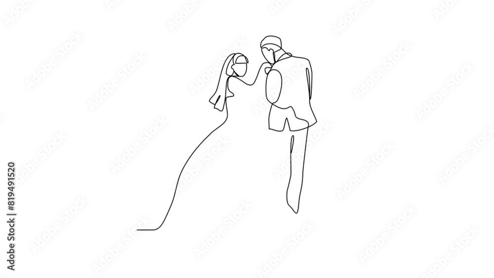 
Animated self drawing of Wedding ceremony video illustration. the bride and groom with wedding costume design illustration simple linear style video concept. Wedding video design illustration.