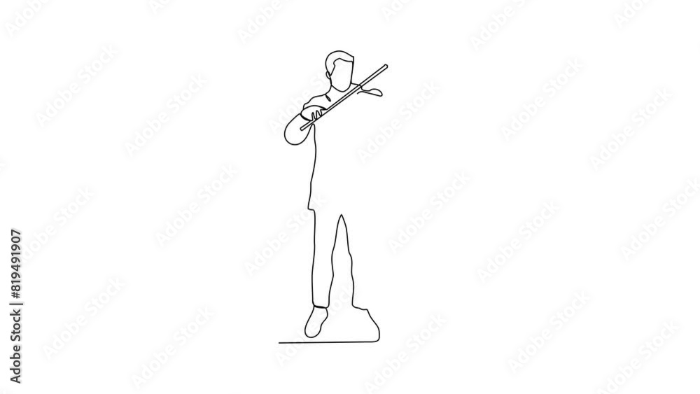 Animated self drawing of a violinist is performing on stage in front of thousands of spectators video design illustration. Music themes with simple linear continuous line style video design concept. Animated self drawing of a violinist is performing on stage in front of thousands of spectators video design illustration. Music themes with simple linear continuous line style video design concept.