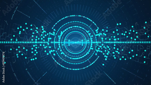 Structured database. Abstract digital wave particle. Digital music background. Sound vibrations. Futuristic dotted wave. Big data analytics. 3D illustration of nano particles in cyberspace