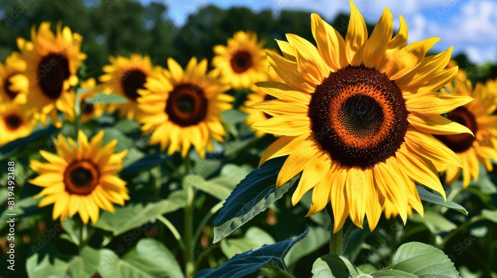 Bright sunflowers in golden summer field Bright sunflowers in golden summer field