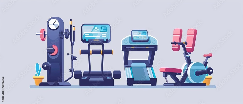 Advanced wireless fitness equipment flat design front view tech theme animation Complementary Color Scheme Advanced wireless fitness equipment flat design front view tech theme animation Complementary Color Scheme