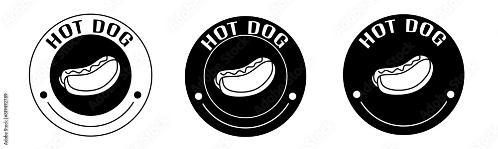 Black and white illustration of hot dog icon in flat. Stock vector. Black and white illustration of hot dog icon in flat. Stock vector.
