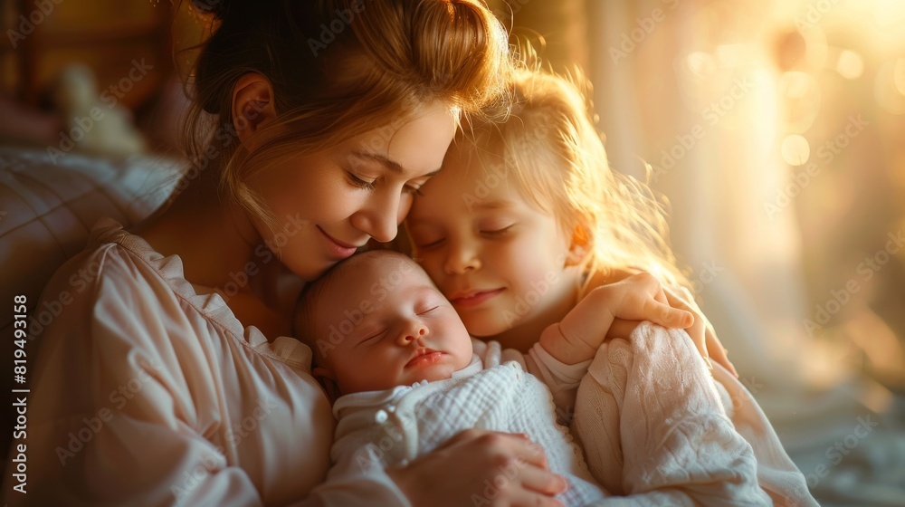 LGBTQ+ parents lovingly caring for their newborn in a cozy nursery, warm sunlight streaming through the window. LGBTQ+ parents lovingly caring for their newborn in a cozy nursery, warm sunlight streaming through the window.