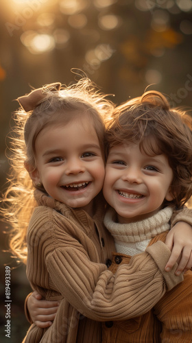 Golden Moments: Sibling Joy in Autumn Light