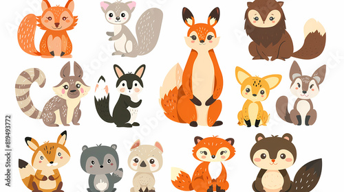A set of cute cartoon animals. Vector flat images of animals for postcards, invitations, textiles, thermal printing