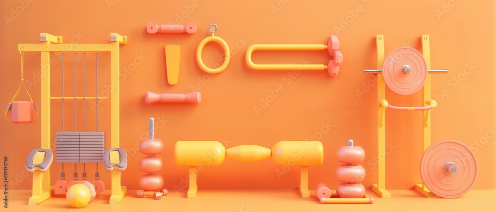 Obraz premium Sports training tools flat design front view performance theme 3D render Monochromatic Color Scheme
