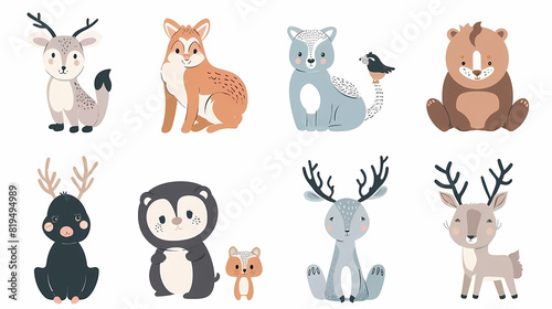 A set of cute cartoon animals. Vector flat images of animals for postcards, invitations, textiles, thermal printing