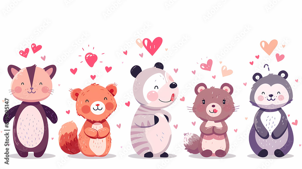 Funny Animal in Love Feel Passion at Valentine Day ,A set of cute cartoon animals. Vector flat images of animals for postcards, invitations, textiles, thermal printing Funny Animal in Love Feel Passion at Valentine Day ,A set of cute cartoon animals. Vector flat images of animals for postcards, invitations, textiles, thermal printing