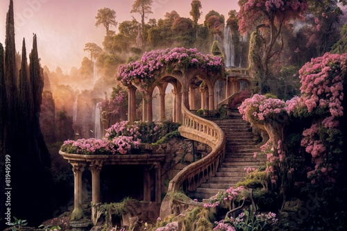 Abandoned flowering gardens of Babylon early in the morning