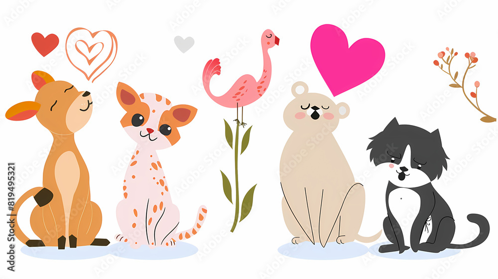 Funny Animal in Love Feel Passion at Valentine Day ,A set of cute cartoon animals. Vector flat images of animals for postcards, invitations, textiles, thermal printing Funny Animal in Love Feel Passion at Valentine Day ,A set of cute cartoon animals. Vector flat images of animals for postcards, invitations, textiles, thermal printing