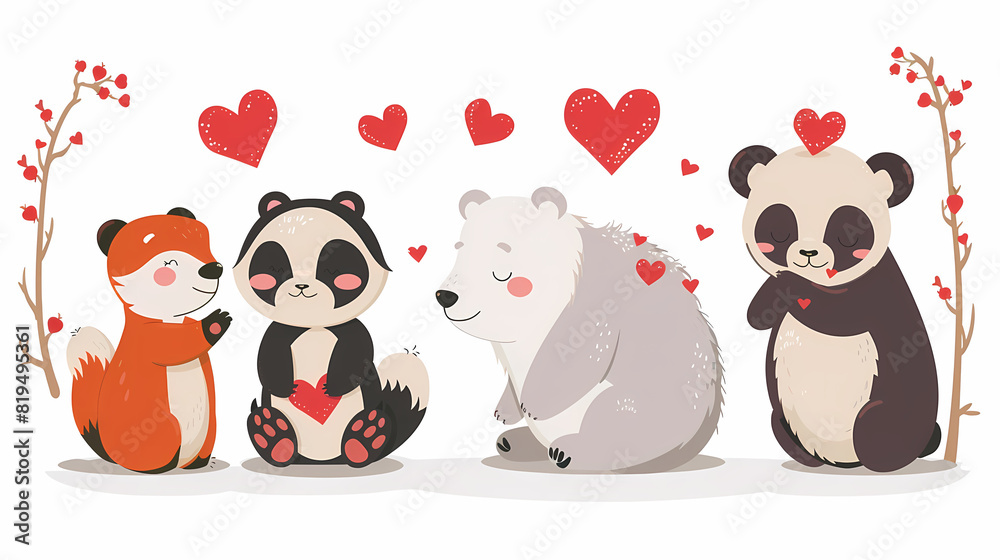 Funny Animal in Love Feel Passion at Valentine Day ,A set of cute cartoon animals. Vector flat images of animals for postcards, invitations, textiles, thermal printing Funny Animal in Love Feel Passion at Valentine Day ,A set of cute cartoon animals. Vector flat images of animals for postcards, invitations, textiles, thermal printing