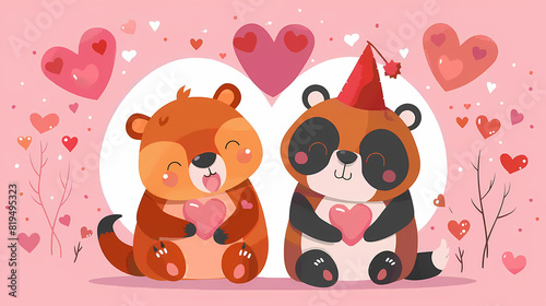 Funny Animal in Love Feel Passion at Valentine Day ,A set of cute cartoon animals. Vector flat images of animals for postcards, invitations, textiles, thermal printing photo