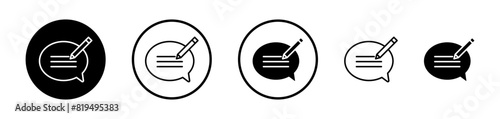 Write Comment Icon Set. Positive Feedback and Testimonials Vector Symbol. photo