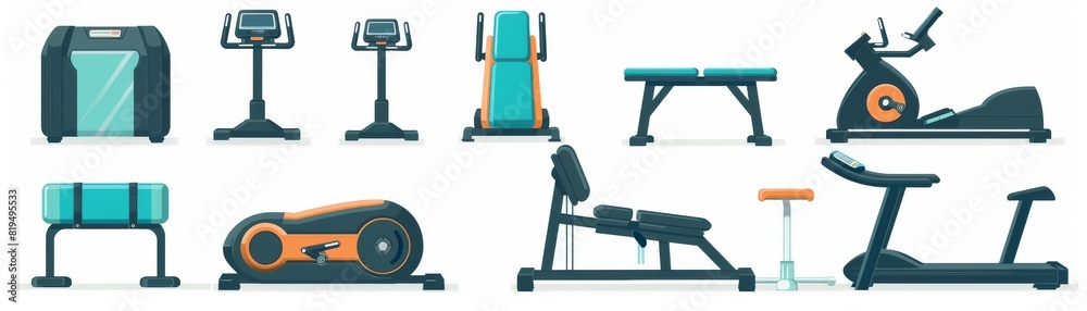 Wireless workout equipment flat design side view innovation theme cartoon drawing vivid Wireless workout equipment flat design side view innovation theme cartoon drawing vivid
