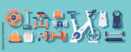 Exercise bike quality flat design top view technology theme cartoon drawing colored pastel