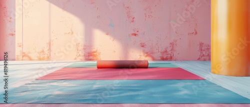 One yoga mat flat design front view minimalist theme water color Analogous Color Scheme