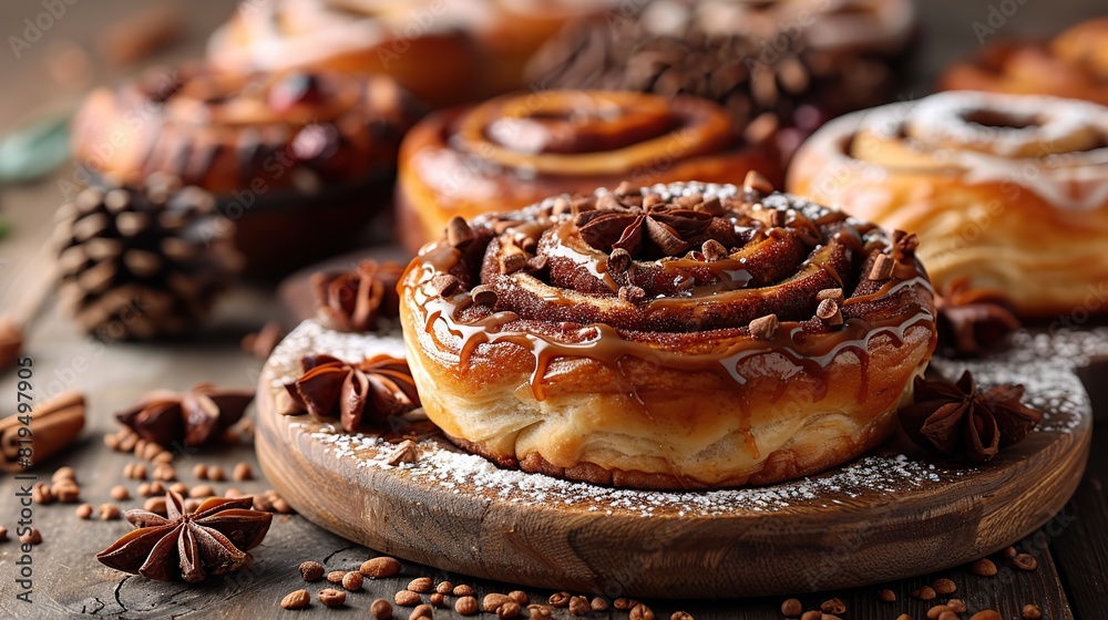 A freshly baked cinnamon roll with icing..stock photo A freshly baked cinnamon roll with icing..stock photo