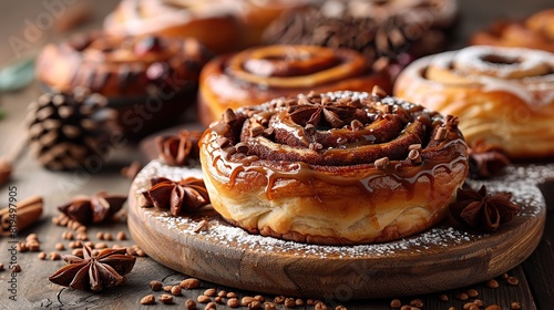 A freshly baked cinnamon roll with icing..stock photo