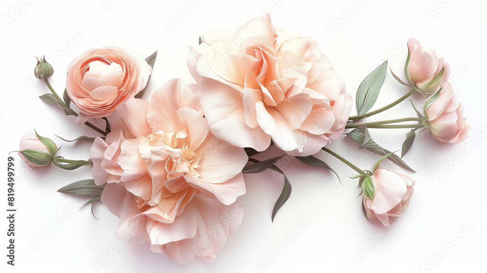 bouquet of peach pink Peonies on white background
