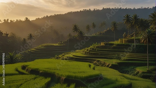 beauty landscape rice field with sunshine