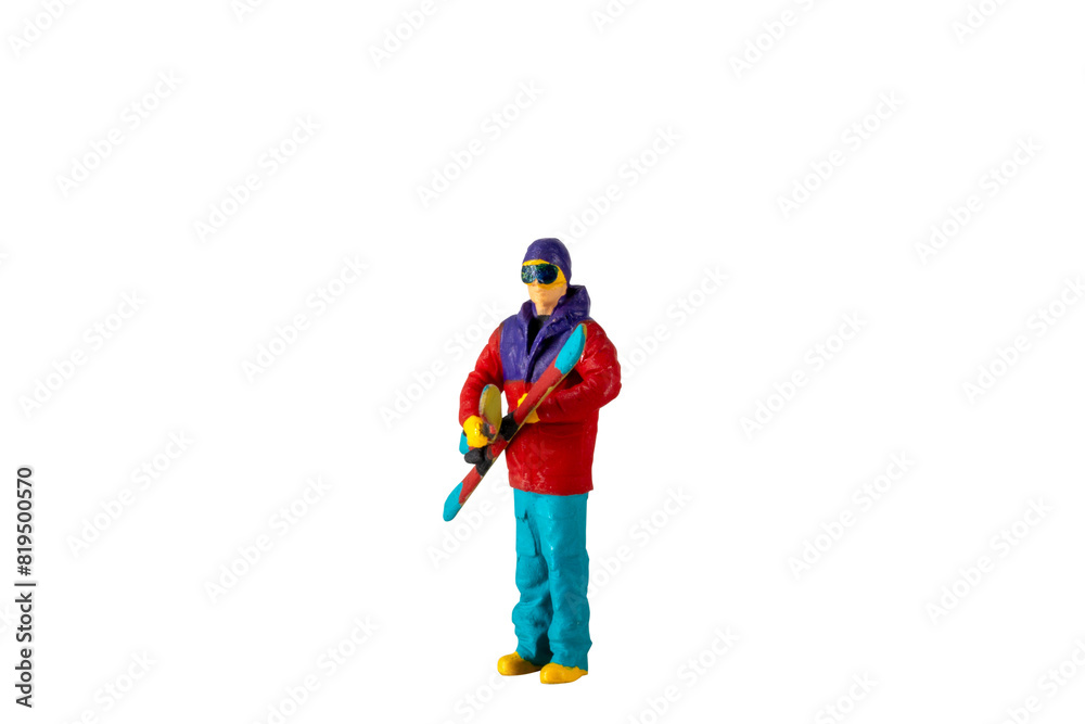 Miniature people , A skier full length Isolated with clipping path Miniature people , A skier full length Isolated with clipping path