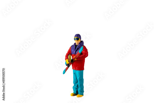 Miniature people , A skier full length Isolated with clipping path