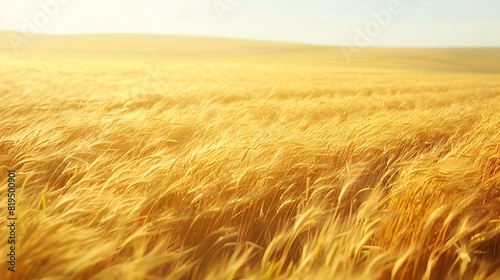 Expansive Golden Wheat Field Swaying in the Wind Under Clear Skies