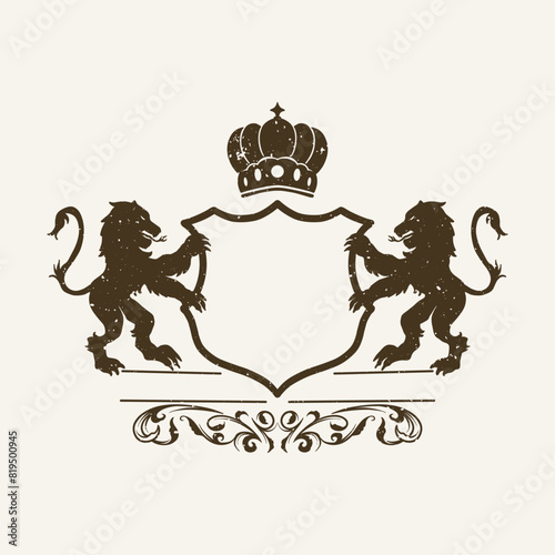 Coat of arms Emblem with crown and lions template