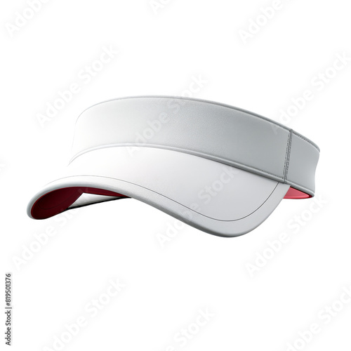 White sun visor hat with red trim.