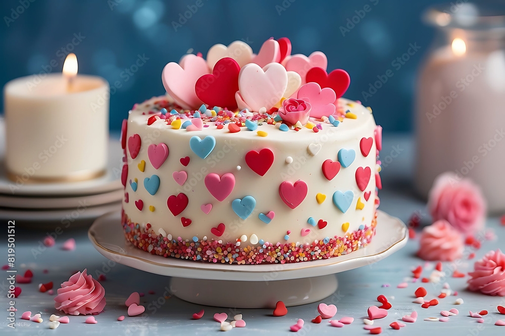 Love Mini Cake with Whipped Cream and Hearts Love Mini Cake with Whipped Cream and Hearts