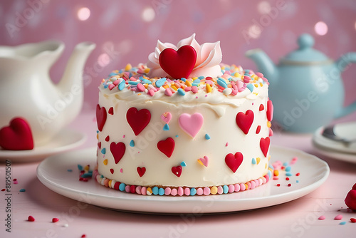 Love Mini Cake with Whipped Cream and Hearts