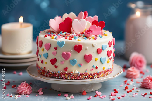 Love Mini Cake with Whipped Cream and Hearts