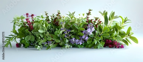 Bountiful Bundle of Diverse French Culinary Herbs in Vivid Minimalist Still Life Photography