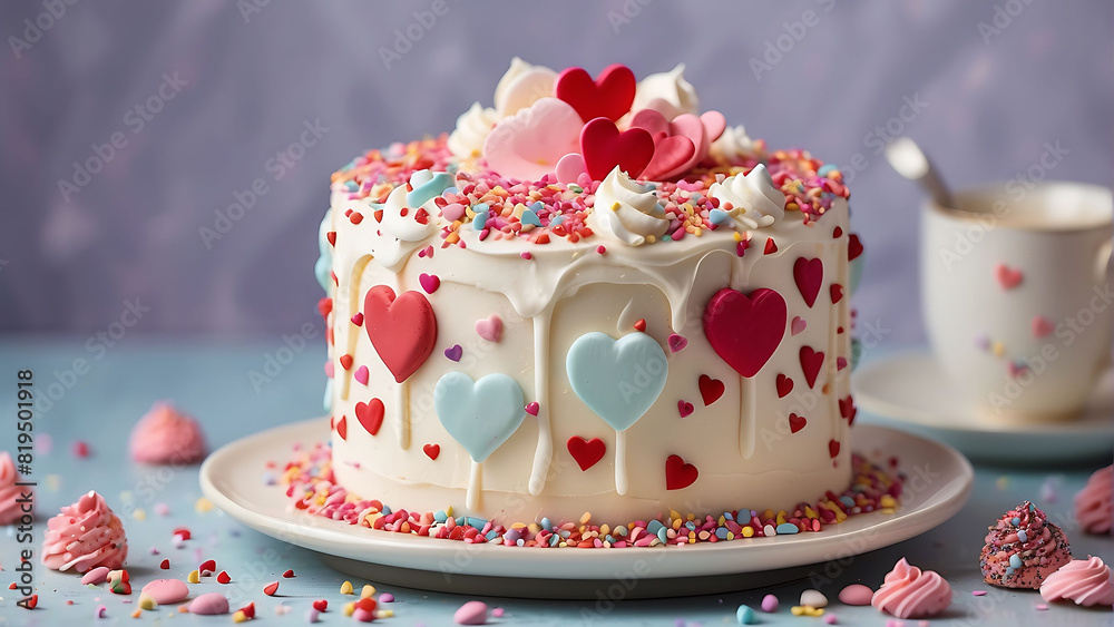 Love Mini Cake with Whipped Cream and Hearts