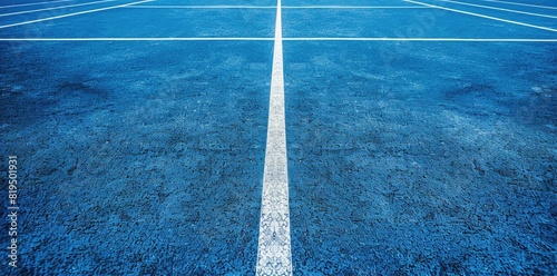 Abstract blue tennis court background with white lines. The texture of the asphalt, paint and concrete floor