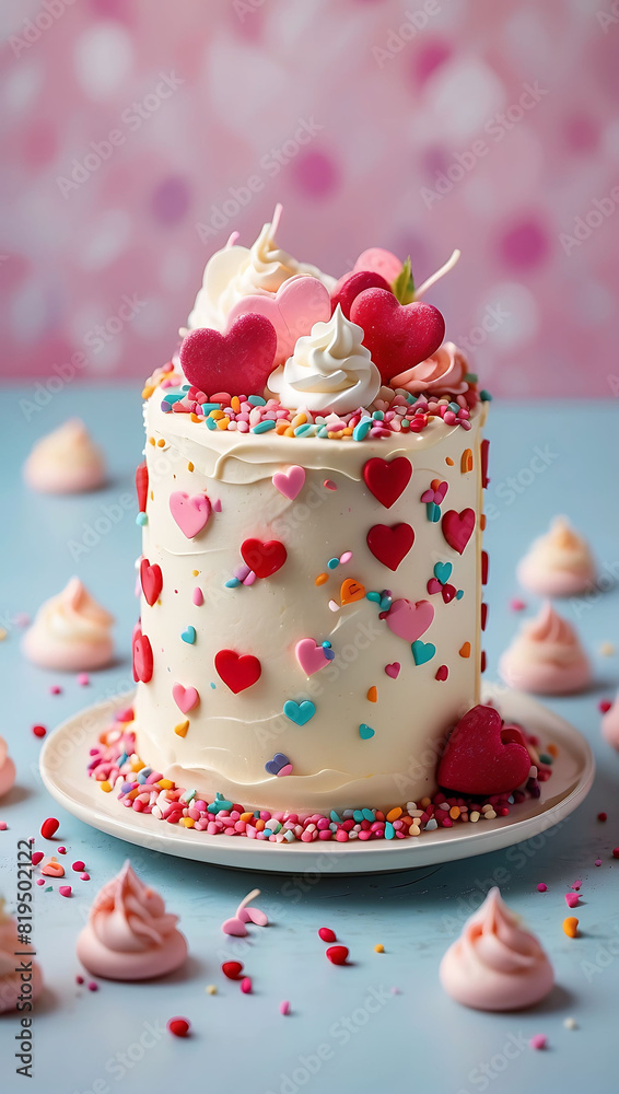Love Mini Cake with Whipped Cream and Hearts Love Mini Cake with Whipped Cream and Hearts