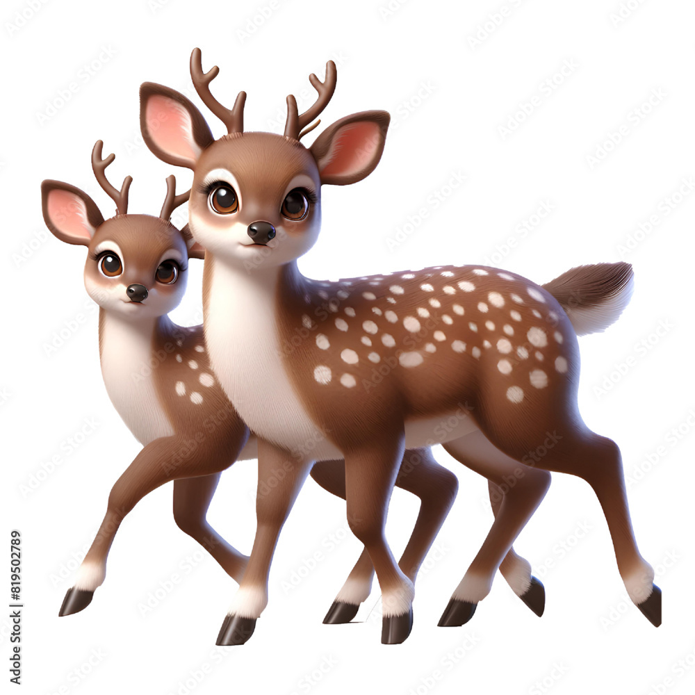 3D CUTE European brown deer Dama Dama Isolated on white background