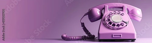 Vintage purple rotary dial phone on a gradient purple background, evoking nostalgic communication from the past. photo