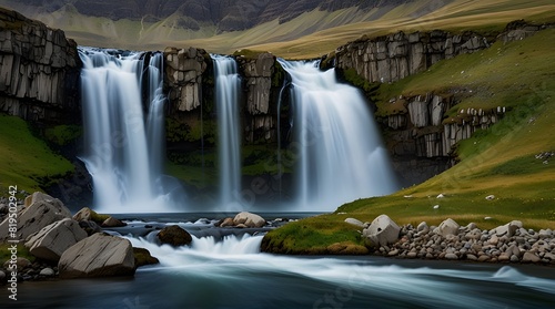 The mighty Dynjandi waterfall. also known as Fjallfoss, a series of waterfalls with a total height of 100 metres, Westfjords, Iceland.generative.ai  photo
