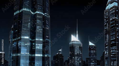 Glossy and artistic neon light effect urban landscapes of modern towering cities and Skyscrapers or Artistic textures and futuristic townscapes ai generative #819502950