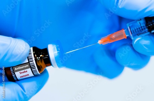 Antiserum bottles and syringes for preventing snake venom.